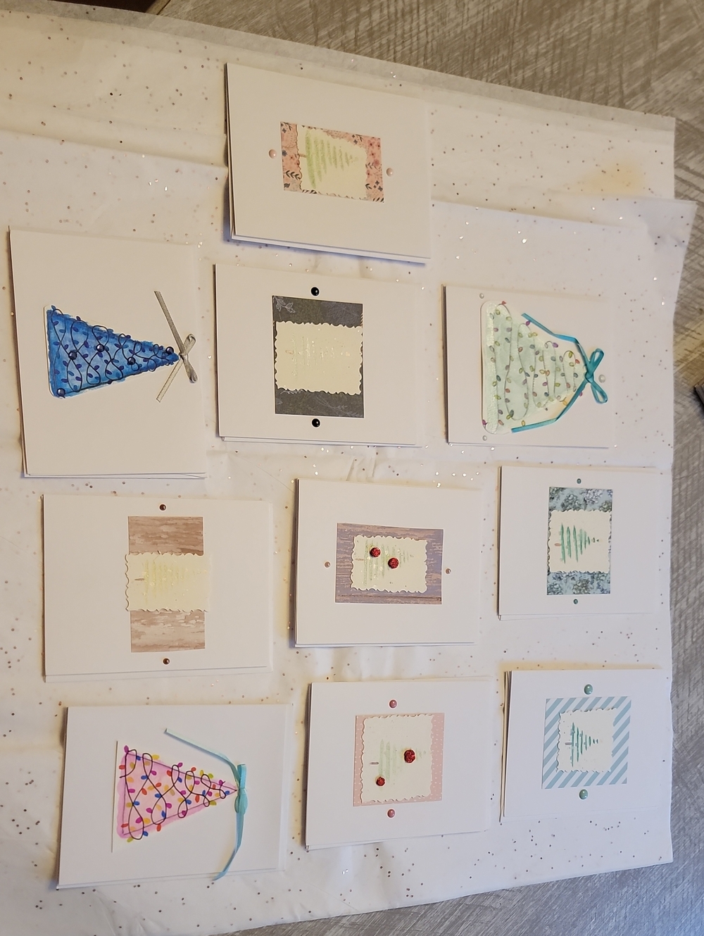 Handmade Greeting Card Set with Pastel and Blue Accents